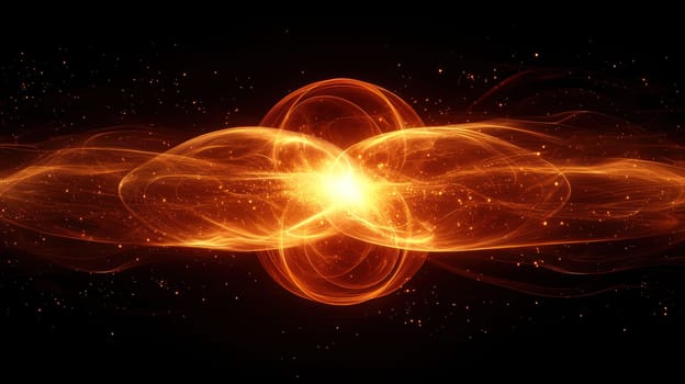 An Abstract visualization of nuclear fusion energy with glowing particles and waves, creating dynamic and energetic atmosphere