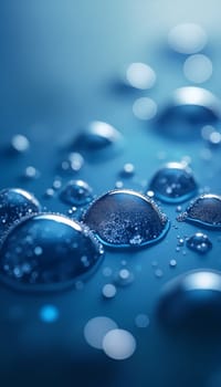 Water droplets glisten on a smooth surface, reflecting light and creating a captivating blue ambiance perfect for artistic backgrounds - Generative AI