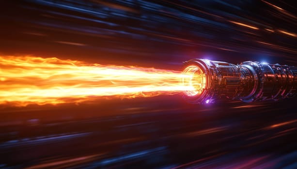 A powerful laser beam emits vibrant energy, symbolizing speed and technology