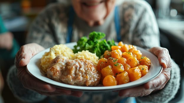 A nutritious and appealing meal served with rice, broccoli, and carrots, showcasing joyful moment