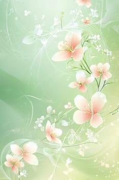 Delicate abstract spring design featuring a blend of pastel greens and pinks layered with intricate white floral motifs. ideal for sophisticated seasonal branding or elegant design projects, capturing the essence of renewal and beauty.