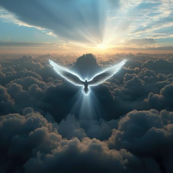 Angelic wings: soul departure, divine ascent, afterlife belief, celestial transition, life beyond death, metaphysical journey, sacred flight, eternal transformation, religious symbolism
