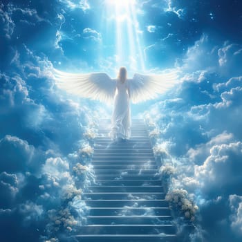 Angelic wings: soul departure, divine ascent, afterlife belief, celestial transition, life beyond death, metaphysical journey, sacred flight, eternal transformation, religious symbolism