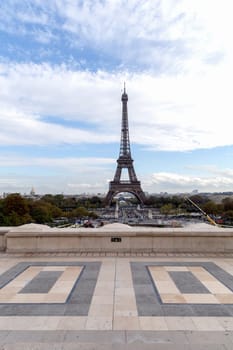The view of Eiffel tower with blue sky. Paris, France - December 5, 2024