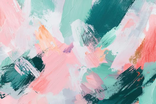 Bold spring abstract design featuring vibrant pastel brushstrokes in pink and mint hues, complemented by subtle floral textures. this fresh composition is ideal for creating engaging visuals suited for modern digital advertisements.
