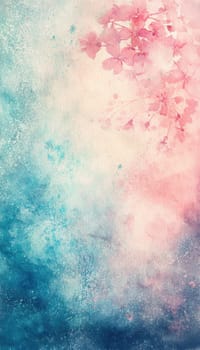 Dreamy abstract background featuring gentle pink and blue watercolor textures interwoven with subtle floral patterns. the delicate light bokeh effects add a warm and inviting atmosphere, ideal for spring-themed design projects.
