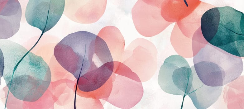 Watercolor textures in soft pastel tones of pink, mint, and lavender create a light, organic feel. delicate floral shapes add elegance, making it ideal for high-end projects like print, cards, or posters for a spring theme.