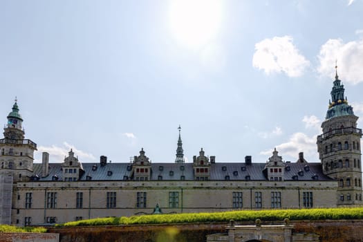 Beautiful Kronborg castle Elsinore city in Denmark. Magnificent renaissance castle. Home of Hamlet.