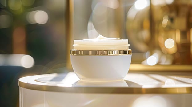 Cosmetic cream in a glass jar. Skin care concept. Background for beauty products