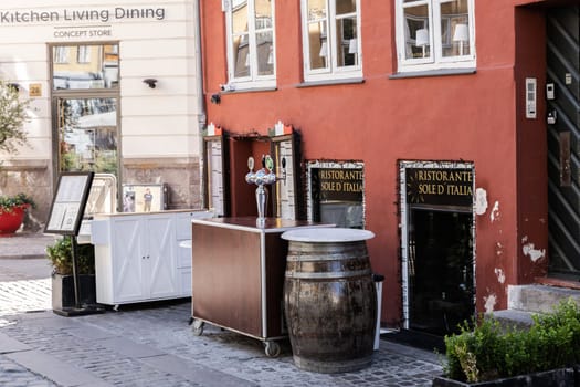 Restaurant on the city street. Outdoor cafe. Copenhagen, Denmark - September 15, 2023