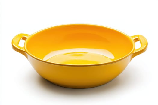 top view, Bright yellow ceramic baking dish with handles isolated on white background --ar 3:2 --v 6.1 Job ID: 6c7d5ff8-0bee-4508-a576-f83d008303c6