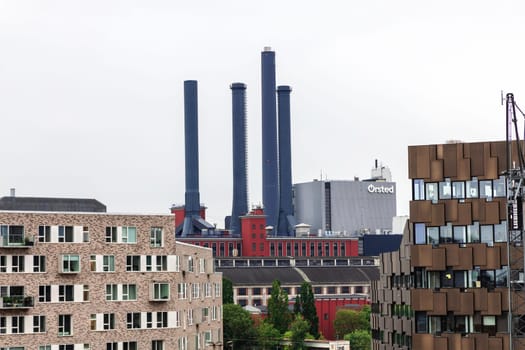 Orested Power Station. Natural gas fired combined heat and power station located in the center of a residential area. Copenhagen, Denmark - December 15, 2023.