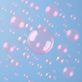 blue background soap pink bubbles. High quality illustration