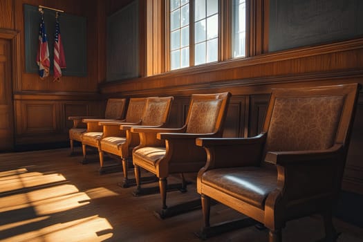 Modern wooden interior of empty courtroom