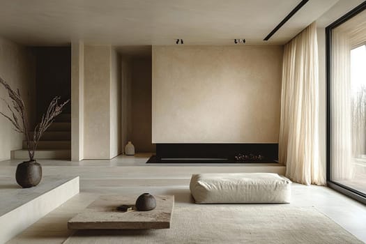 Laconic minimalist design of a guest room in a studio apartment in light pastel tones