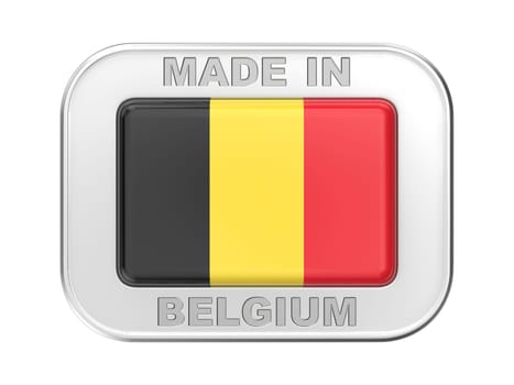 Made in Belgium, silver badge with the national flag of Belgium