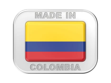 Made in Colombia, silver badge with the national flag of Colombia