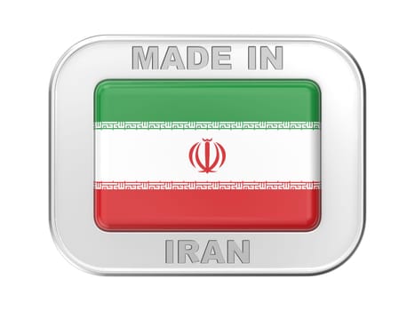 Made in Iran, silver badge with the national flag of the Islamic Republic of Iran
