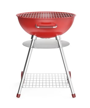 Red round barbecue grill on a white background