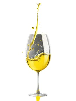 Aromatic Riesling glass, filled with vibrant yellow wine, isolated on transparent, dynamic bubbles, bright backdrop,