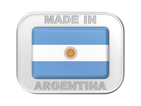 Made in Argentina, silver badge with the national flag of the Argentine Republic