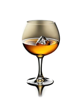 Brandy snifter, classic curved shape, amber liquid motion, dramatic lighting, luxury product photo