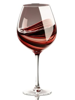 Elegant Burgundy glass, swirling with translucent garnet wine, isolated on transparent, dynamic swirl, light reflections,