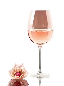 Graceful Rose wine glass, with pink wine, isolated on transparent, dynamic flower, soft glow, creative dish,