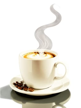 Warm Coffee Mug, with steaming coffee, isolated on transparent, dynamic comfort, cozy lighting, creative dish,