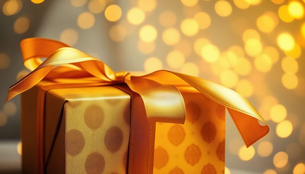 Gift Package Dazzling gold with embossed patterns, ribbon unfurling, isolated transparent background, energetic stock photo.