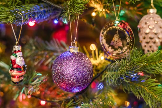 Christmas tree decorated with balls and gerland. High quality photo