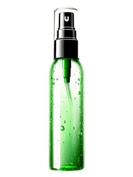Setting Spray Bottle A setting spray bottle with a fine mist and sparkling droplets, on a transparent background.