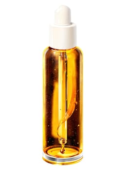 Hair Oil Vial Glossy hair oil vial with a spill effect, golden amber hues, transparent background.