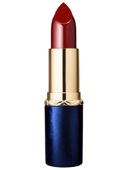 Luxurious lipstick in a bold, crimson shade, glistening with a satin sheen, resting on a plush velvet surface in a