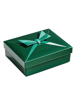 Luxurious gift box in deep emerald green, with a glossy lacquer finish and an origami-inspired lid.