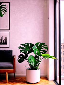 Urban Nature Monstera in a modern, minimalist apartment, bringing the outdoors in.