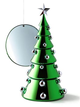 Mirror Christmas Tree reflective surfaces and shiny decorations on a green tree, dazzling and modern for eye-catching product shots.
