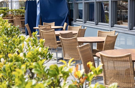 Street cafe with empty tables in Copenhagen. High quality photo
