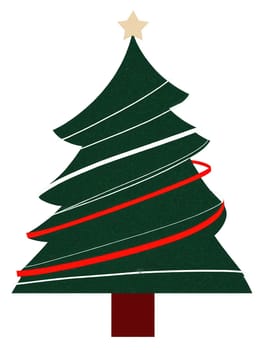 Abstract Christmas Tree, composed of swirling lines and geometric shapes, isolated on a transparent background.