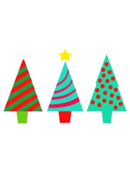 Pop Art Christmas Tree bold colors and graphic patterns on green branches, playful and modern for contemporary advertisements.