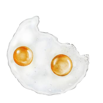 Fried eggs watercolor. Hand drawn breakfast on isolated white background. Food illustration. Ideal for restaurant menus and nutritionist blogs. High quality photo