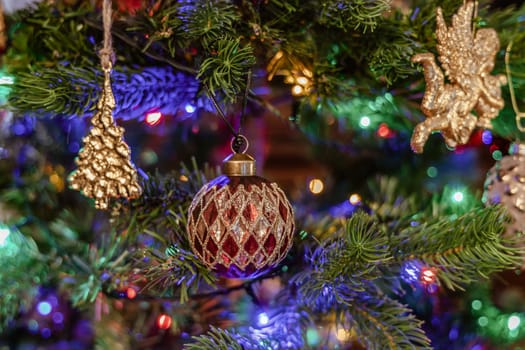 Christmas tree decorated with balls and gerland. High quality photo