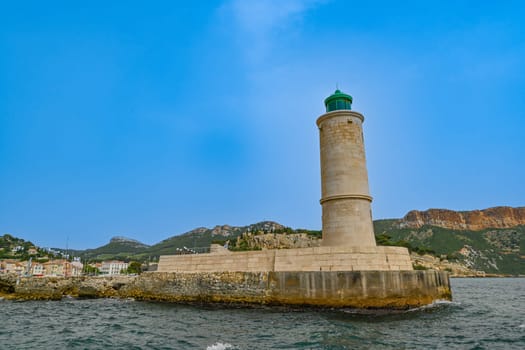 Llighthouse of the fishing village of Cassis near Marseille, Provence, South France, Europe, Mediterranean sea. High quality photo