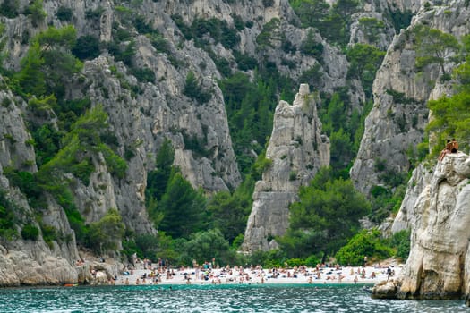 Marseille, France - June 9, 2024 : Calanque of En-Vau on the Coast of Provence, Calanques National Park seen from an excursion boat cruising, High quality 4k footage