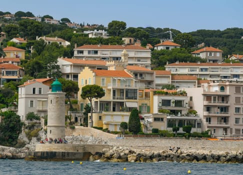 Llighthouse of the fishing village of Cassis near Marseille, Provence, South France, Europe, Mediterranean sea. High quality photo