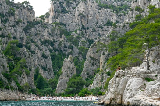 Marseille, France - June 9, 2024 : Calanque of En-Vau on the Coast of Provence, Calanques National Park seen from an excursion boat cruising, High quality 4k footage