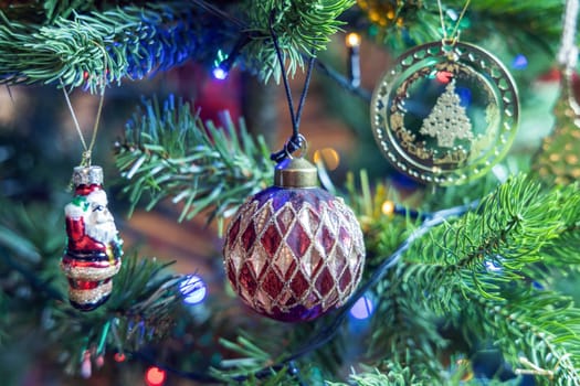 Christmas tree decorated with balls and gerland. High quality photo