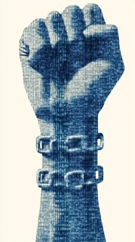 Powerful fist, adorned with intricate patterns, is breaking free from heavy chains, symbolizing the struggle for freedom and equality