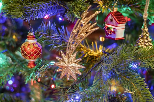 Christmas tree decorated with balls and gerland. High quality photo