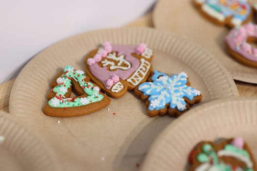 Colorful gingerbread cookies beautifully shaped and decorated for Christmas celebrations bring festive cheer